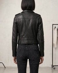 Women's Short Cropp Jacket with Bubbled Leather Washed Waxed effects