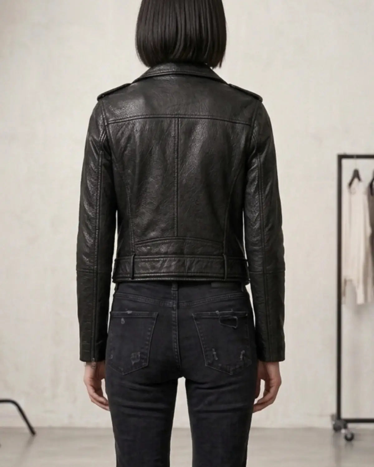 Women's Short Cropp Jacket with Bubbled Leather Washed Waxed effects