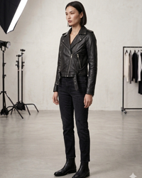 Women's Short Cropp Jacket with Bubbled Leather Washed Waxed effects