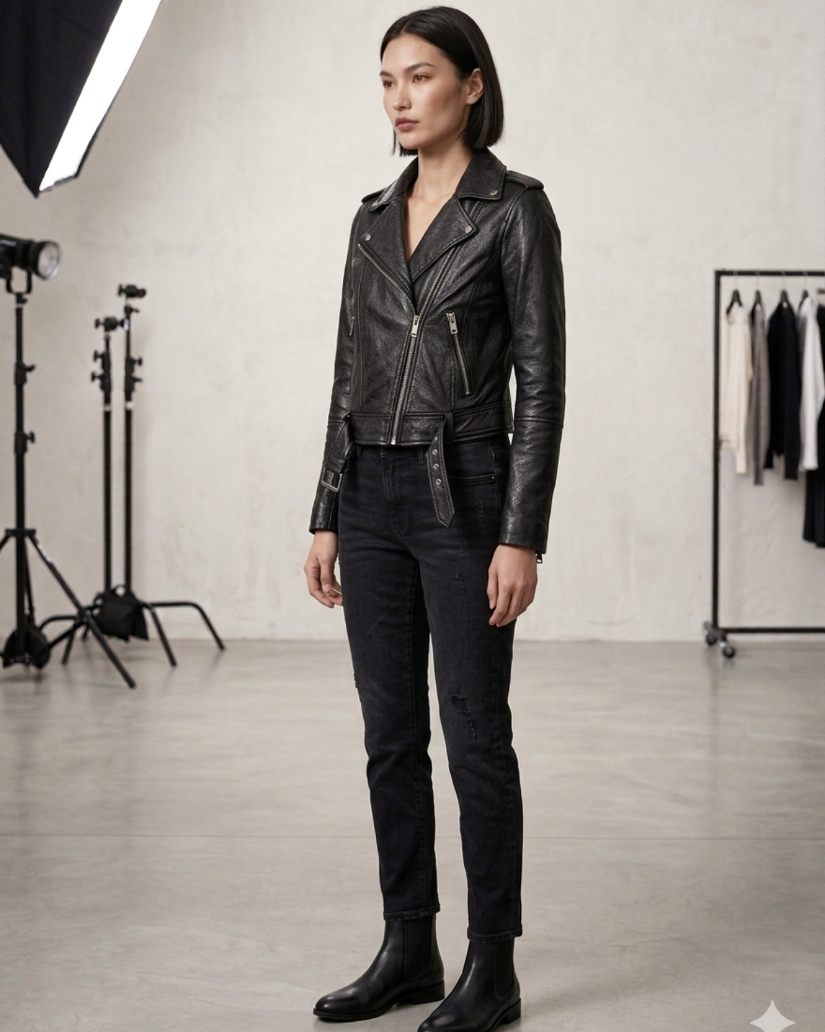 Women's Short Cropp Jacket with Bubbled Leather Washed Waxed effects
