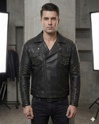 Black heavy studded leather Jacket All Black