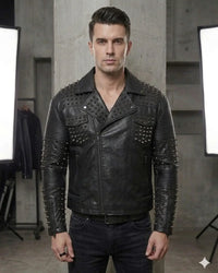 Spiked Metal Multi Studded Black Men Biker Jacket