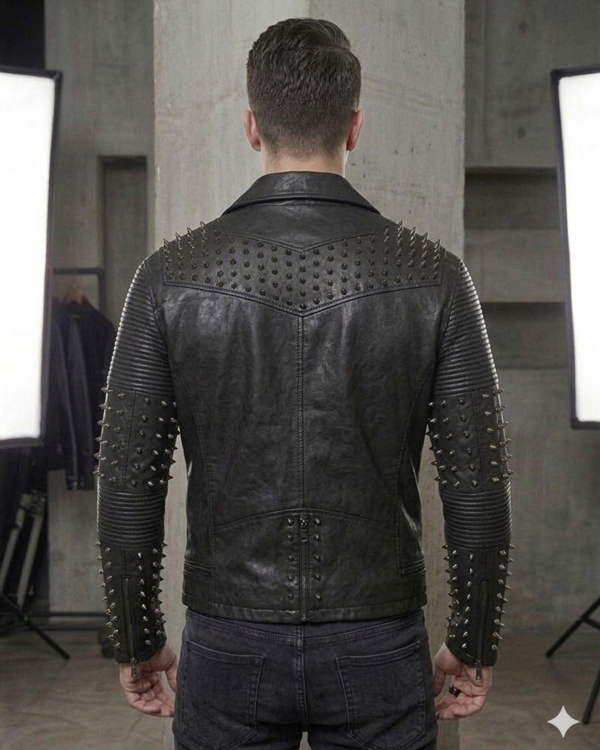 Black heavy studded leather Jacket All Black