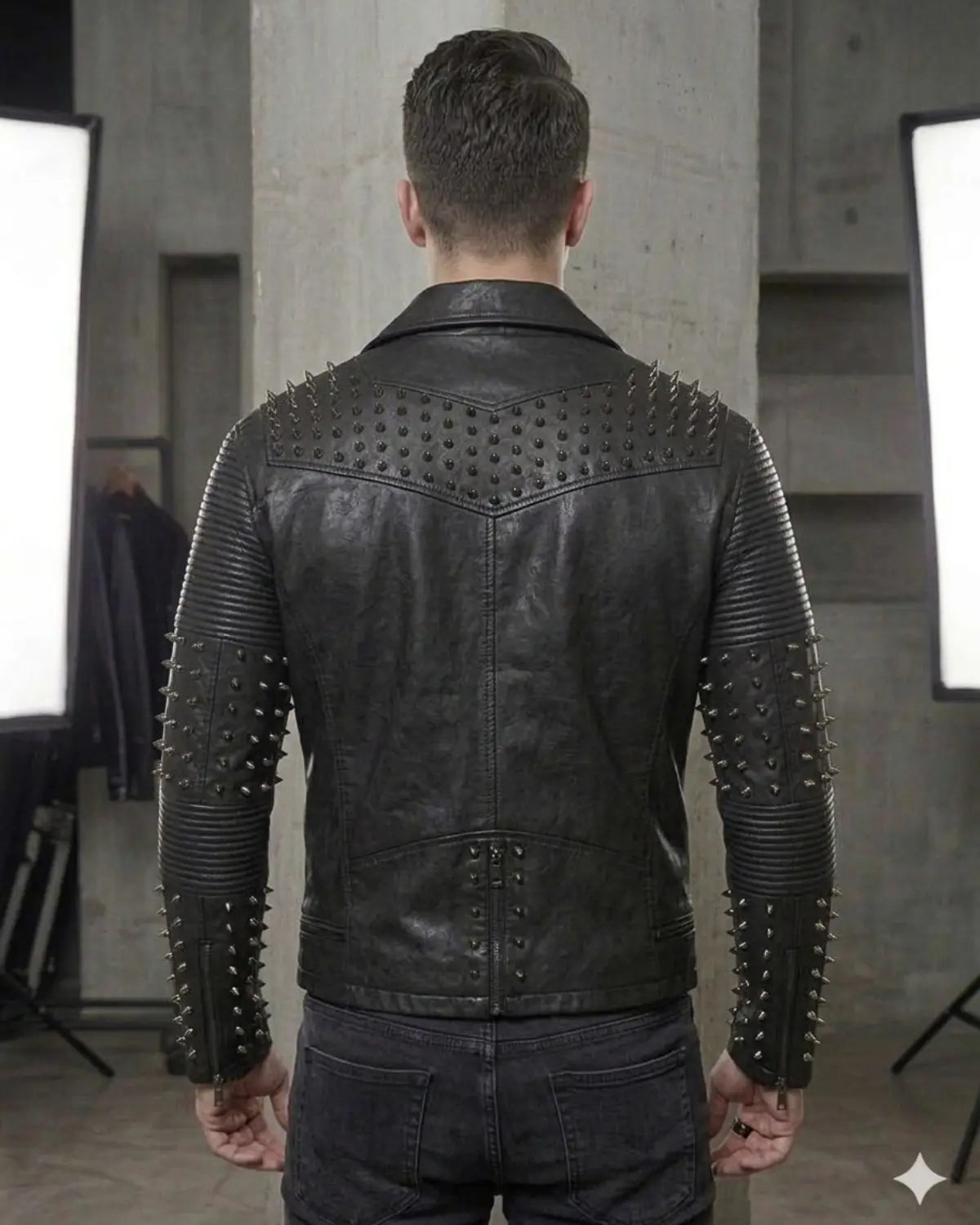 Spiked Metal Multi Studded Black Men Biker Jacket
