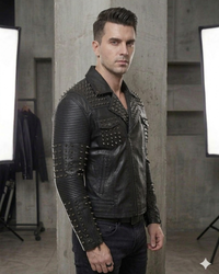 Black heavy studded leather Jacket All Black