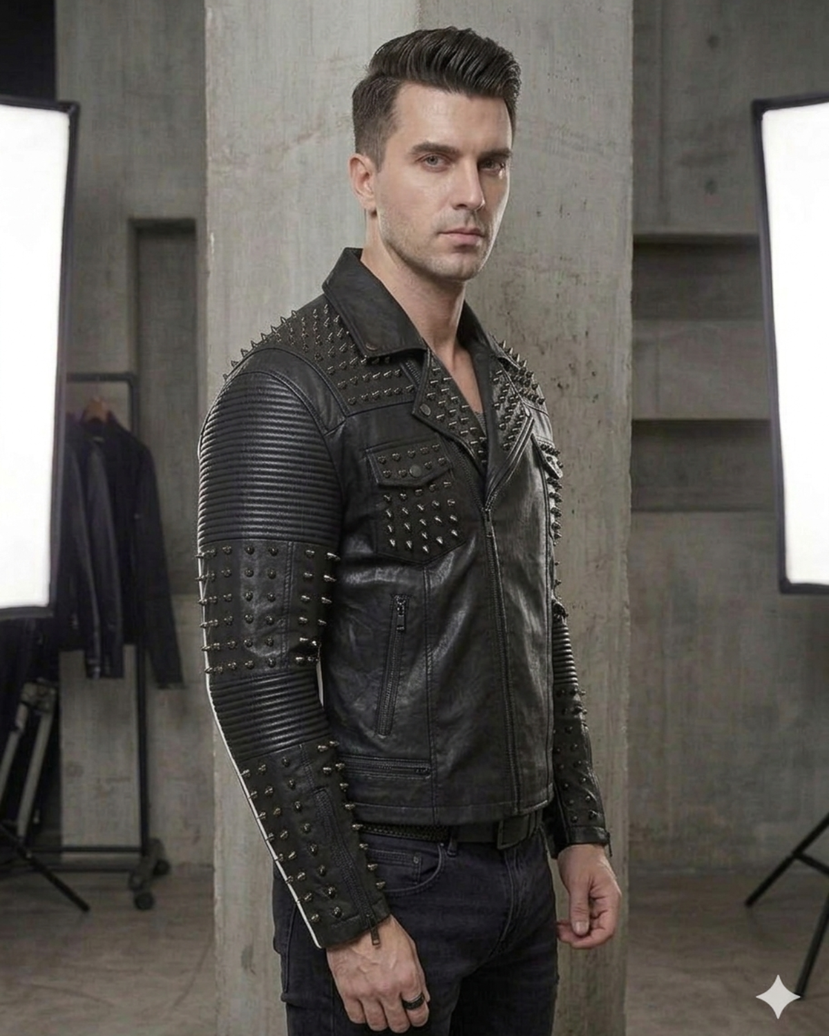 Black heavy studded leather Jacket All Black