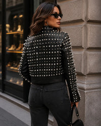 Women's Black Studded Spike  geniune Leather Biker Jacket –