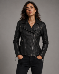 Leather Motorcycle Biker Washed Women Jacket with Multi Zippers