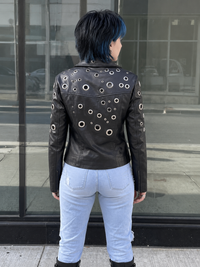 HandMade Big Grummet Women Designer Leather Streetwear Jacket