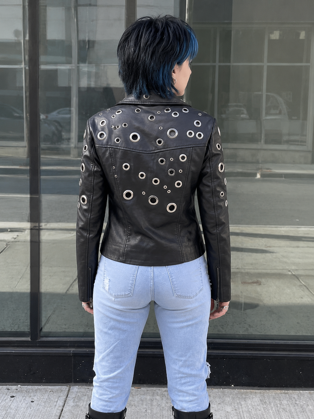 HandMade Big Grummet Women Designer Leather Streetwear Jacket