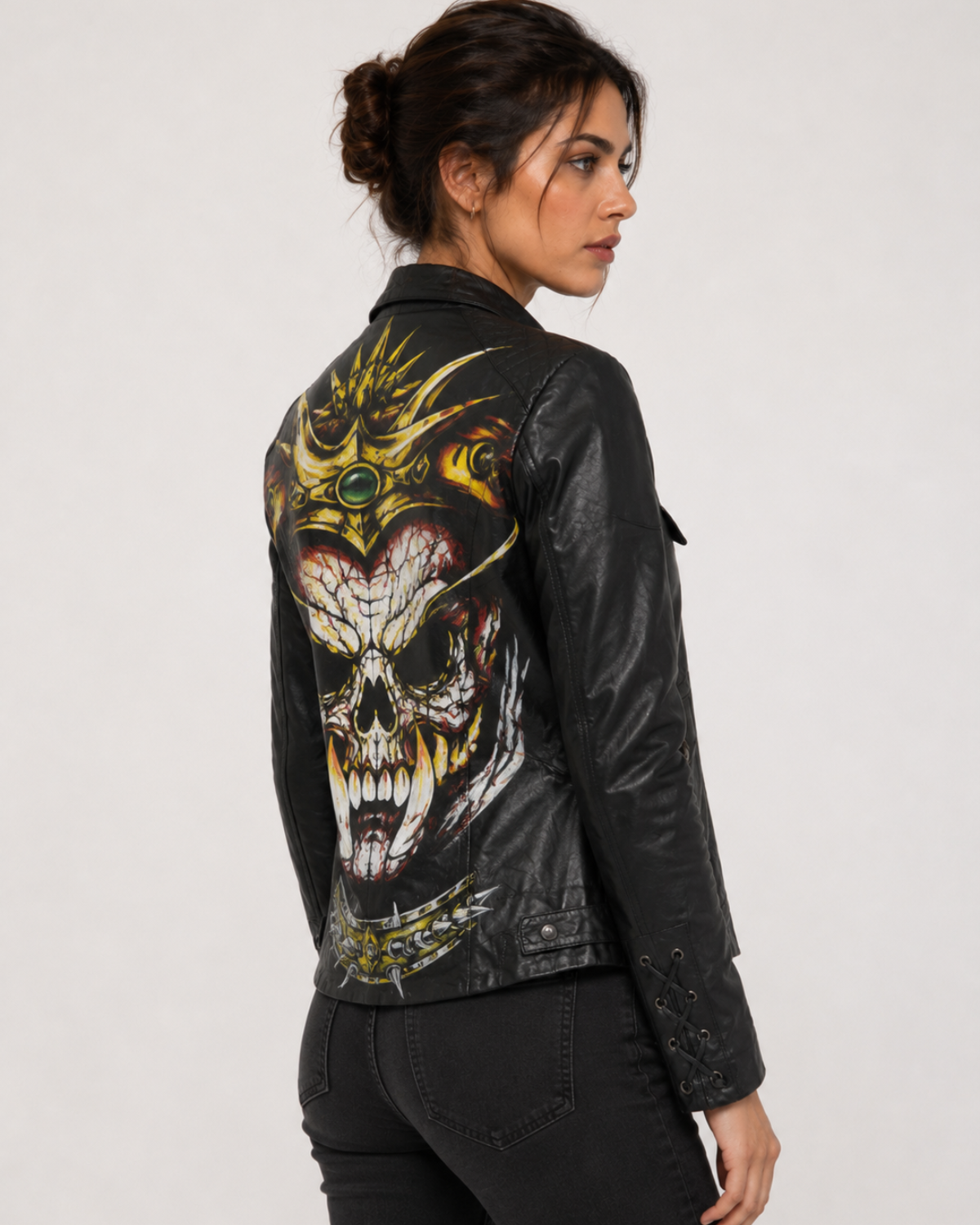 Limited Edition Hand Painted Women Devil face  Leather Jacket