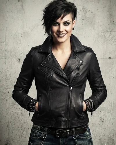 Chic Leather Biker Jacket Women's Motor Biker Leather Jacket