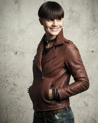 Chic Leather Biker Jacket Women's Motor Biker Leather Jacket