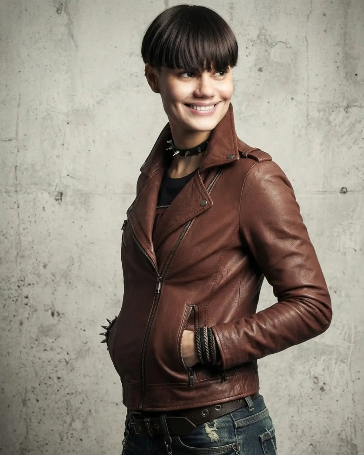 Chic Leather Biker Jacket Women's Motor Biker Leather Jacket