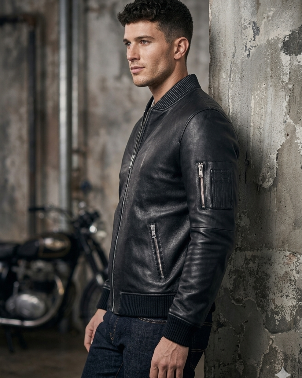 Best Seller classic Mens Fitted Bomber - with Leather Rib
