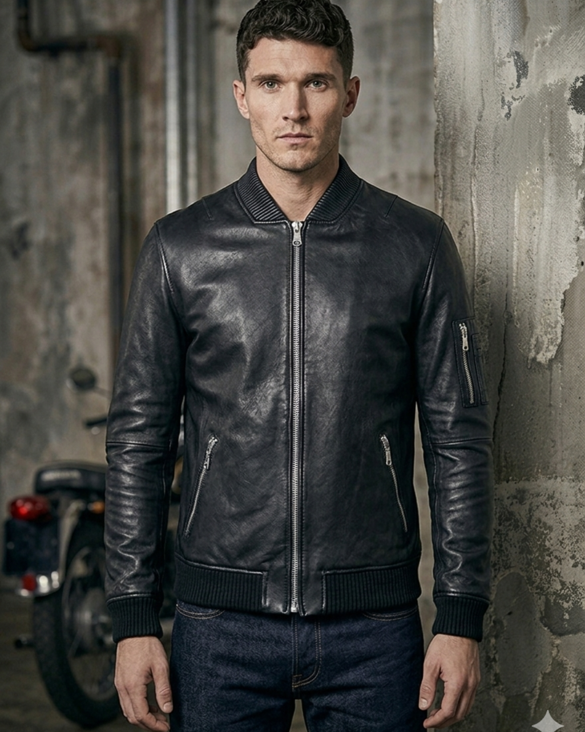 Best Seller classic Mens Fitted Bomber - with Leather Rib