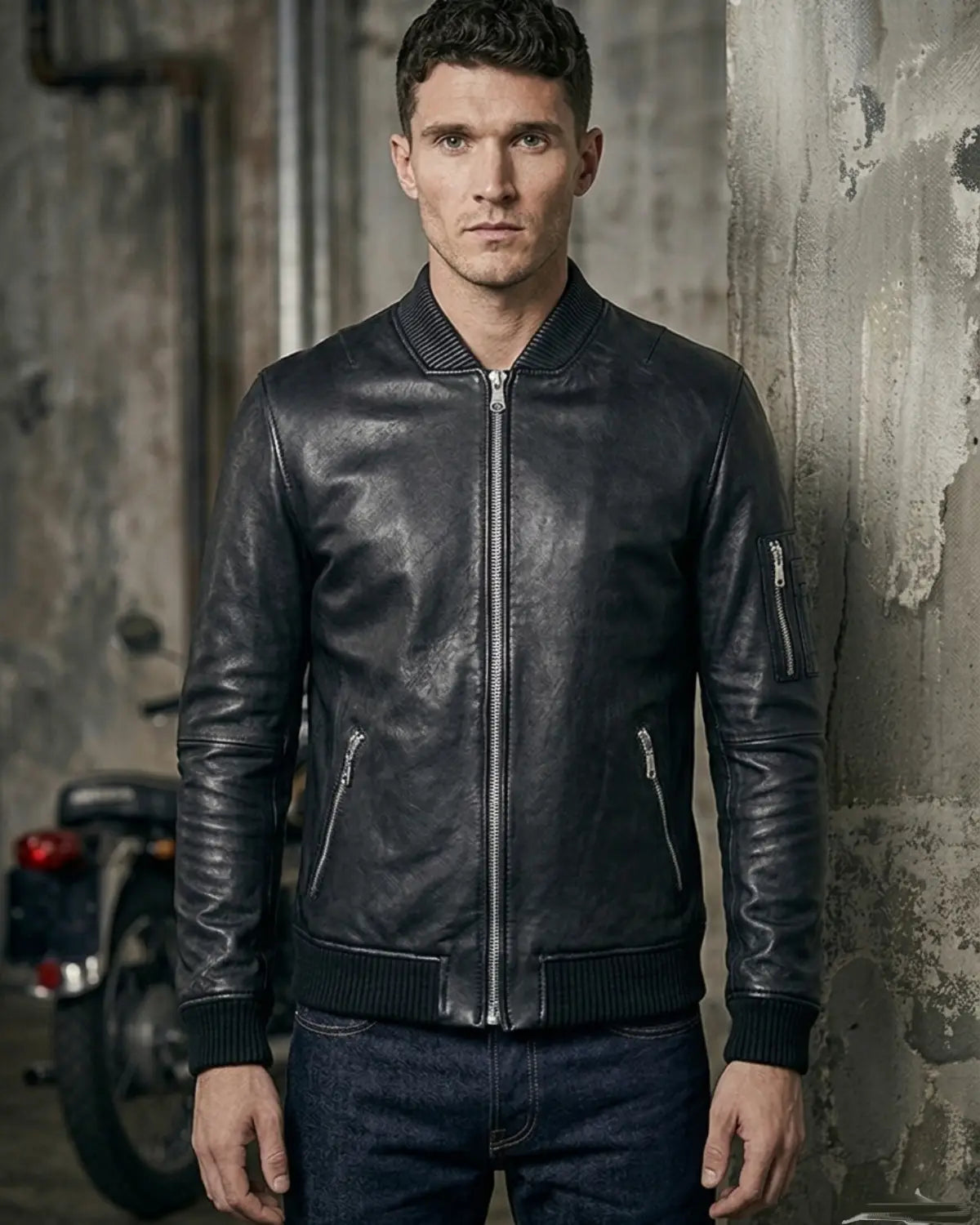 Best Seller classic Mens Fitted Bomber - with Leather Rib