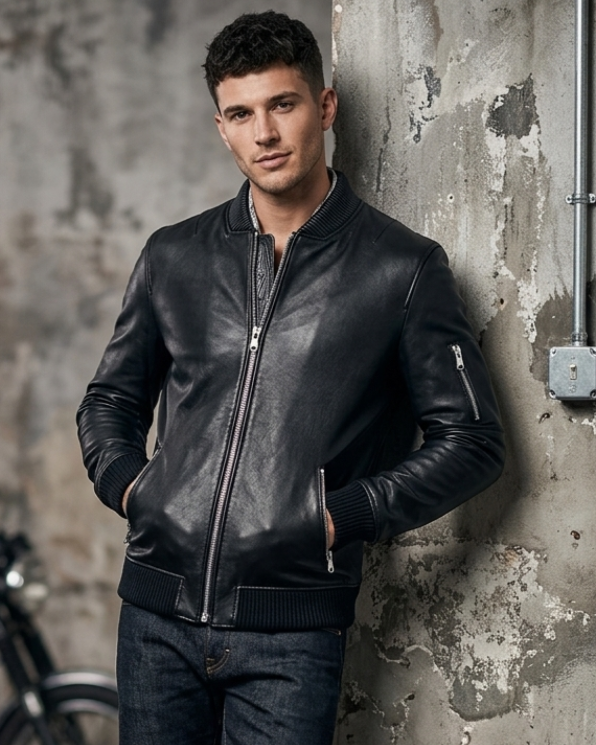 Best Seller classic Mens Fitted Bomber - with Leather Rib
