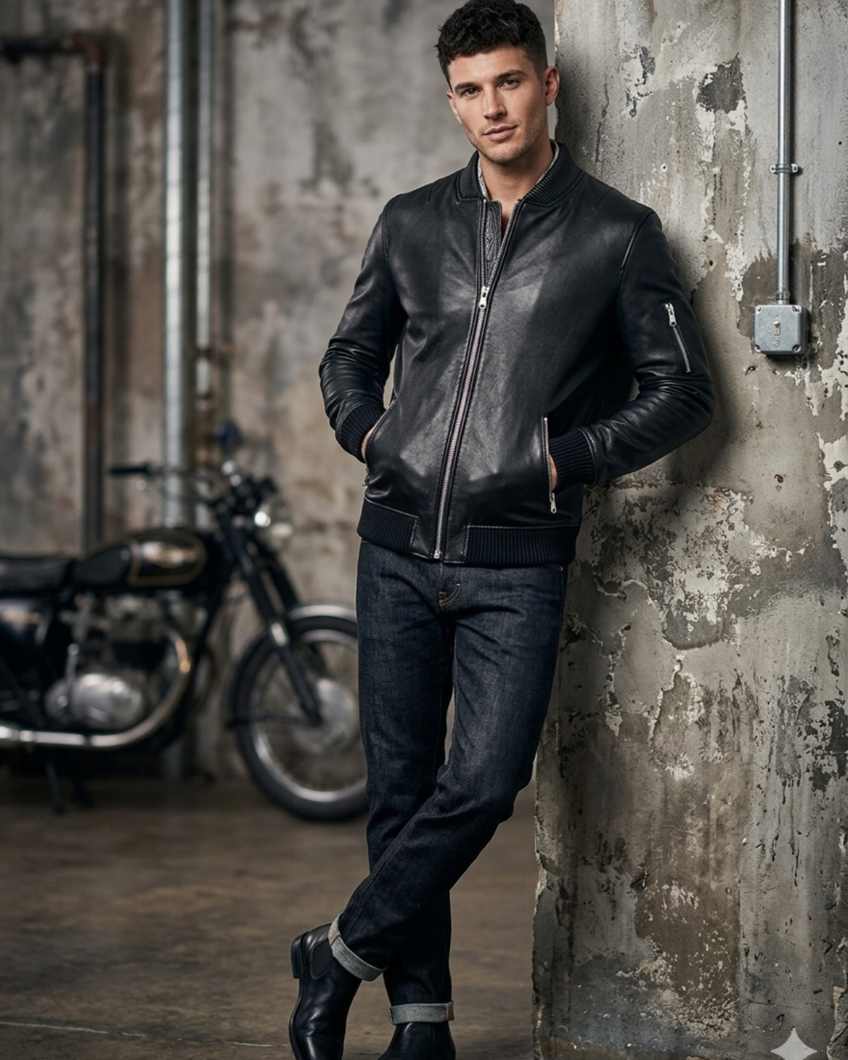 Best Seller classic Mens Fitted Bomber - with Leather Rib