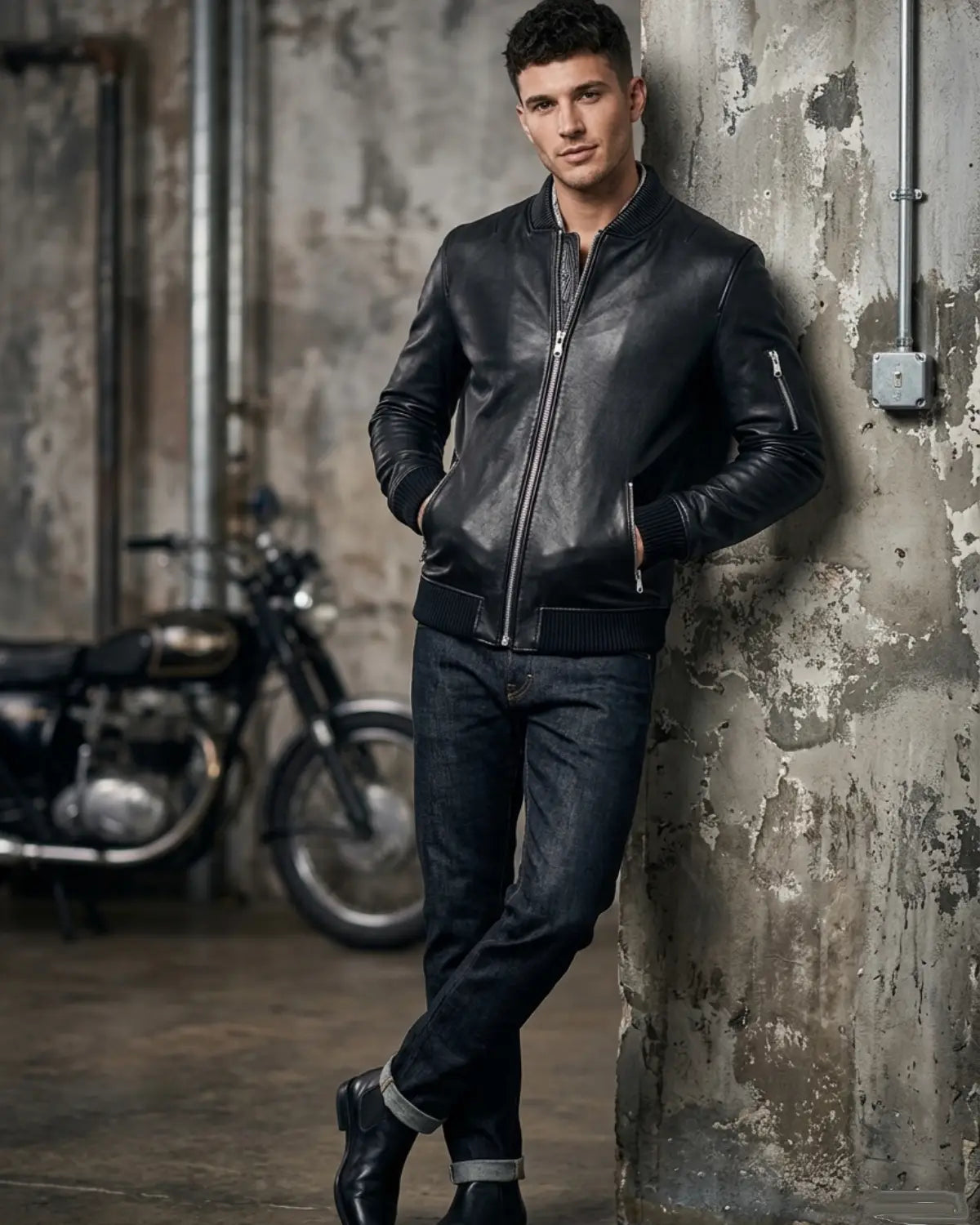 Best Seller classic Mens Fitted Bomber - with Leather Rib