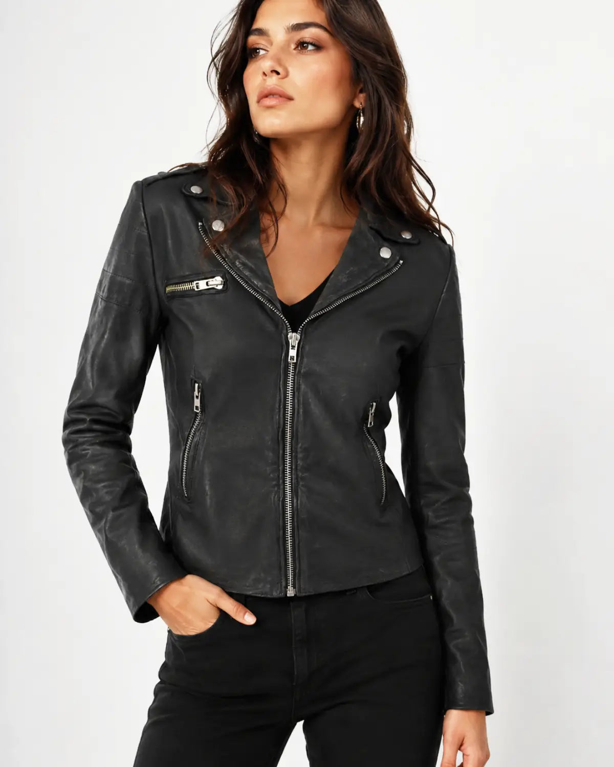 Classic Lamb Leather Washed Vintage Women Jacket