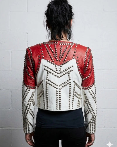 Conical Multi Studded Leather Women Jacket 