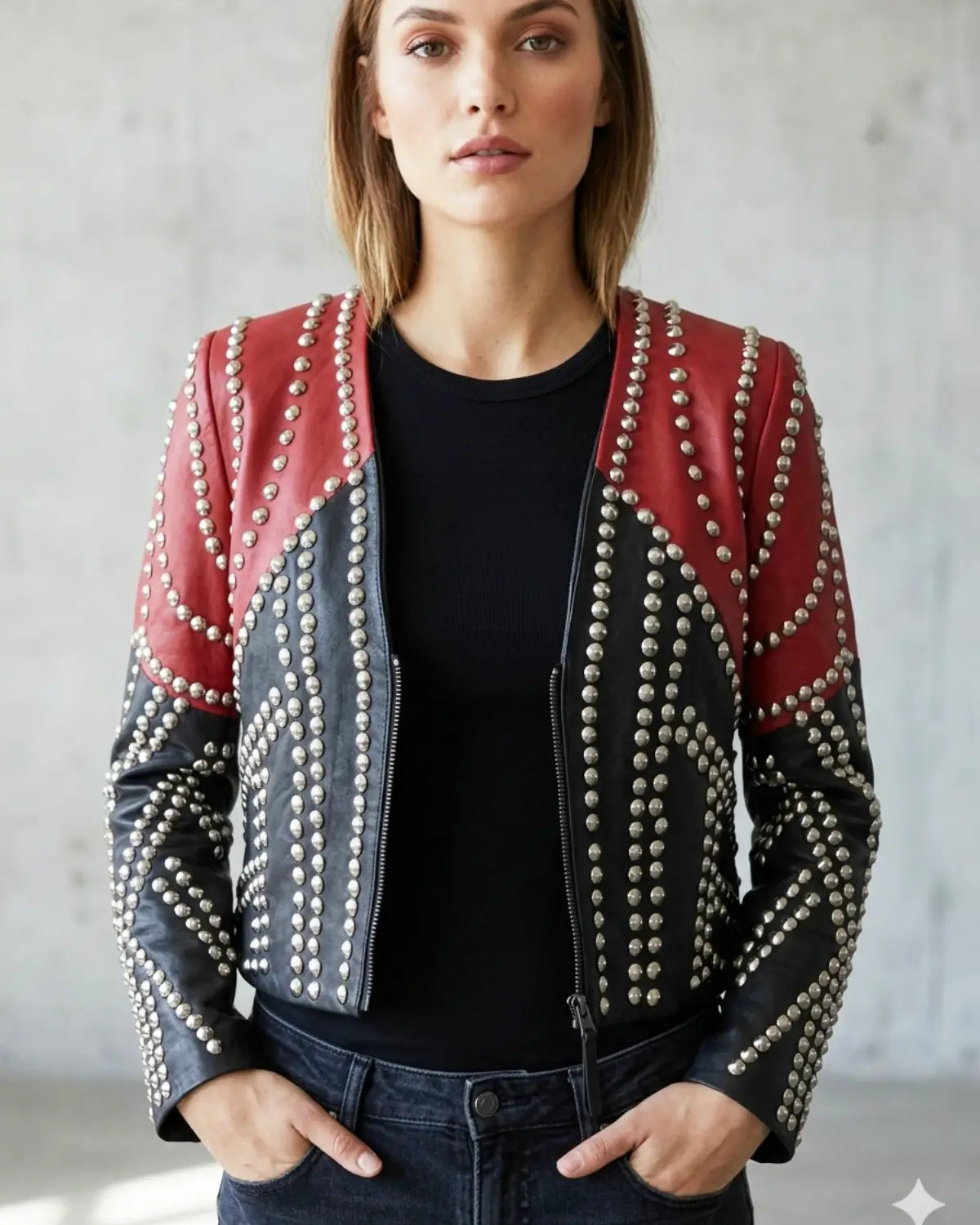 Conical Multi Studded Leather Women Jacket 