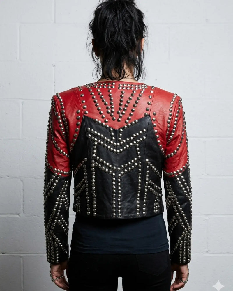 Conical Multi Studded Leather Women Jacket 