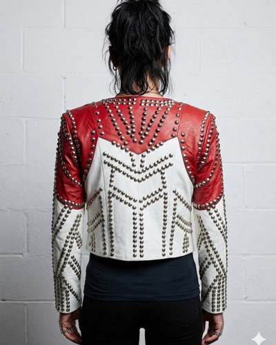 Leather Conical Multi Studded Woman Jacket
