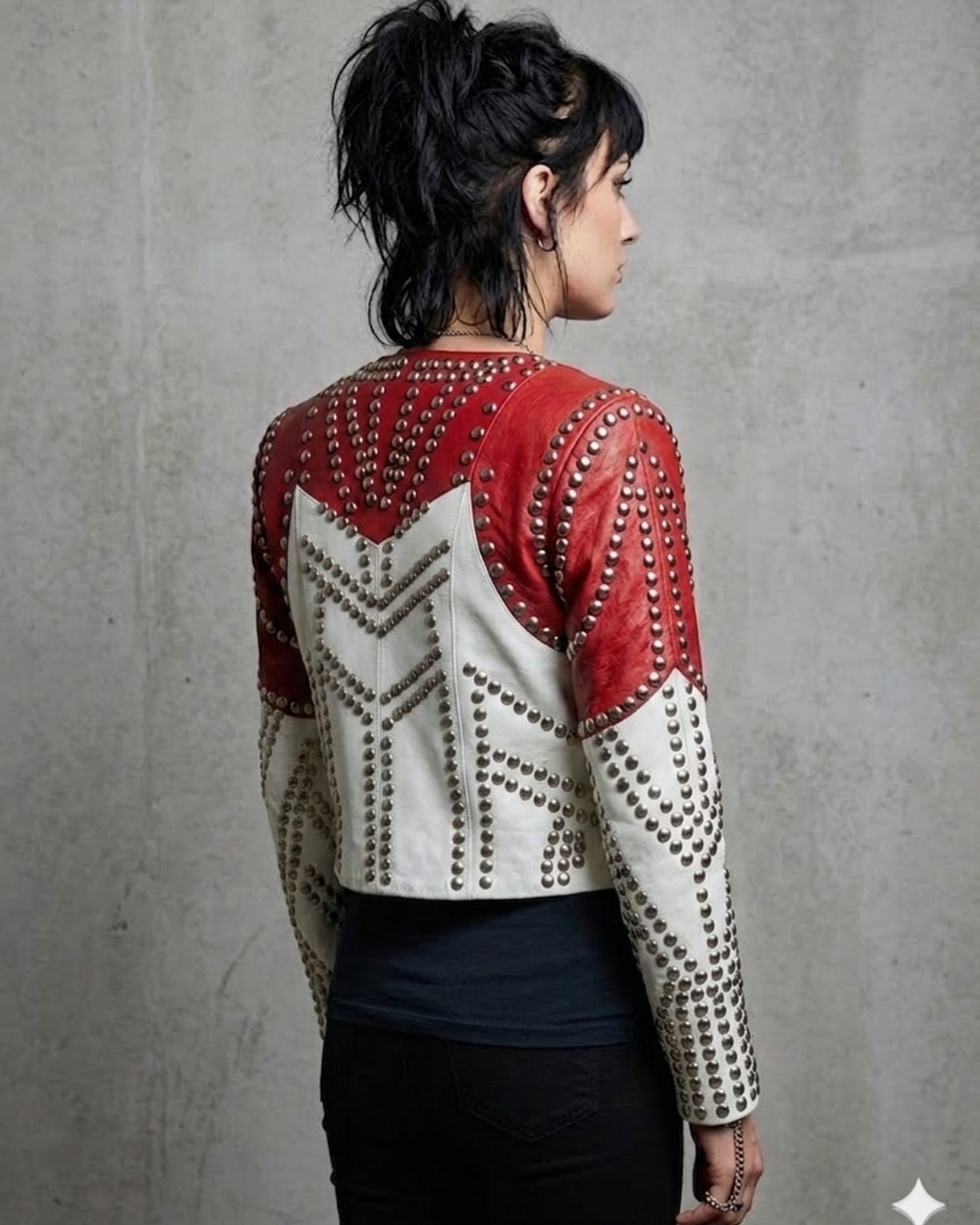 Leather Conical Multi Studded Woman Jacket