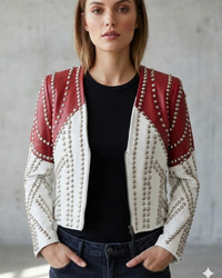 Leather Conical Multi Studded Woman Jacket