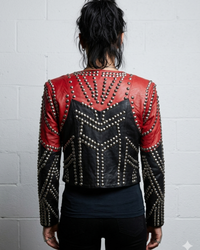 Leather Conical Multi Studded Woman Jacket