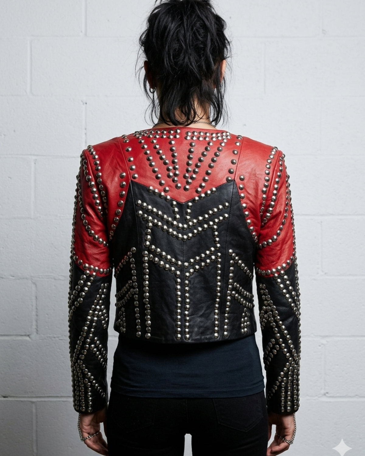 Leather Conical Multi Studded Woman Jacket