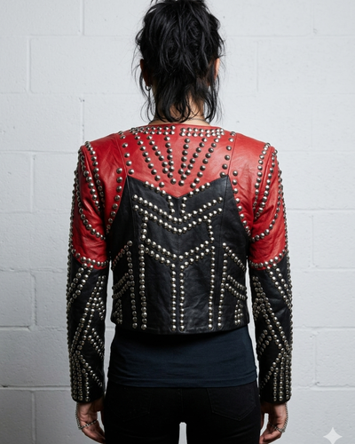 Leather Conical Multi Studded Woman Jacket