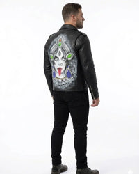 DIVINE KALI HAND-PAINTED BLACK MENS LEATHER BIKER JACKET