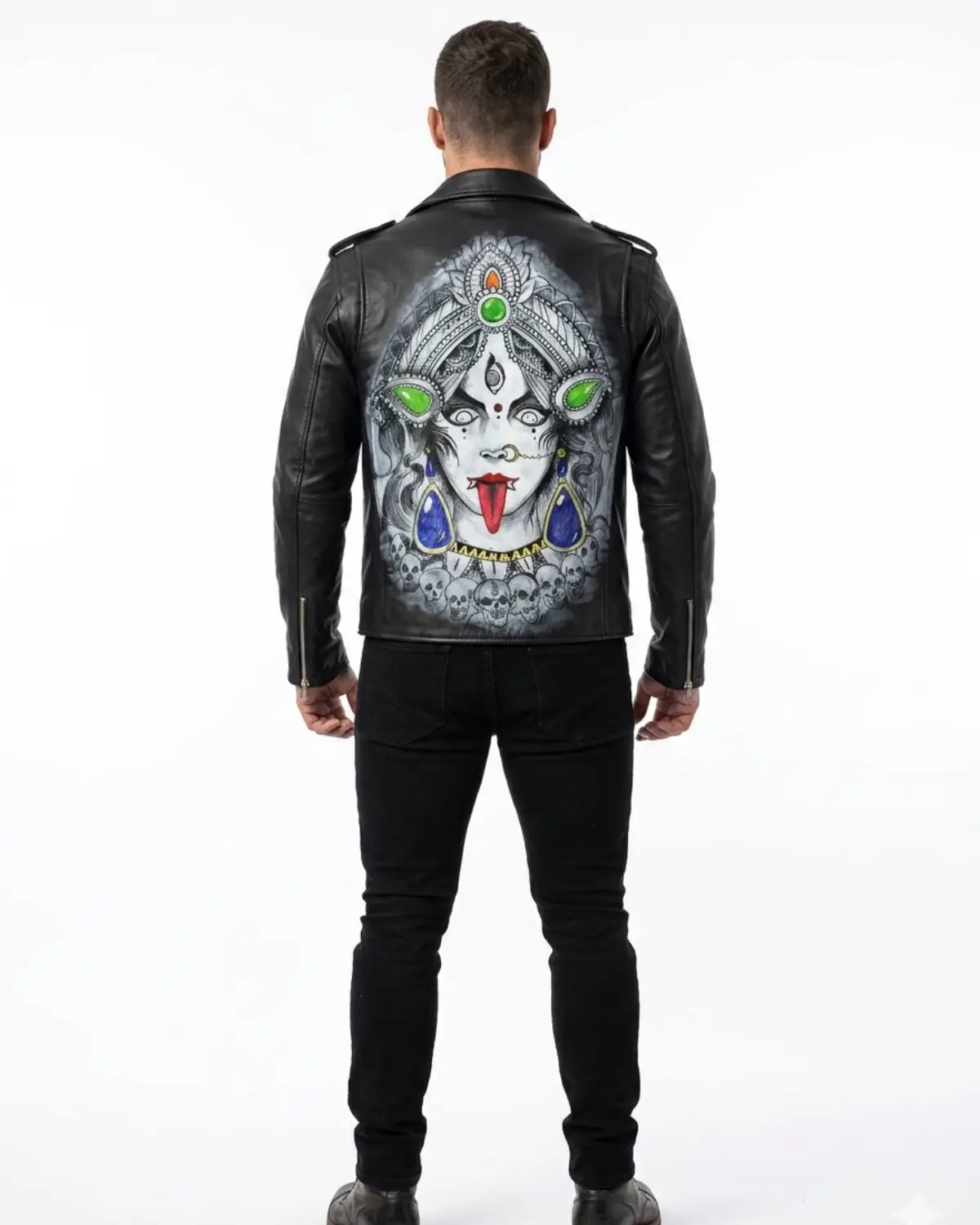 DIVINE KALI HAND-PAINTED LEATHER BIKER JACKET
