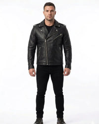 DIVINE KALI HAND-PAINTED BLACK MENS LEATHER BIKER JACKET