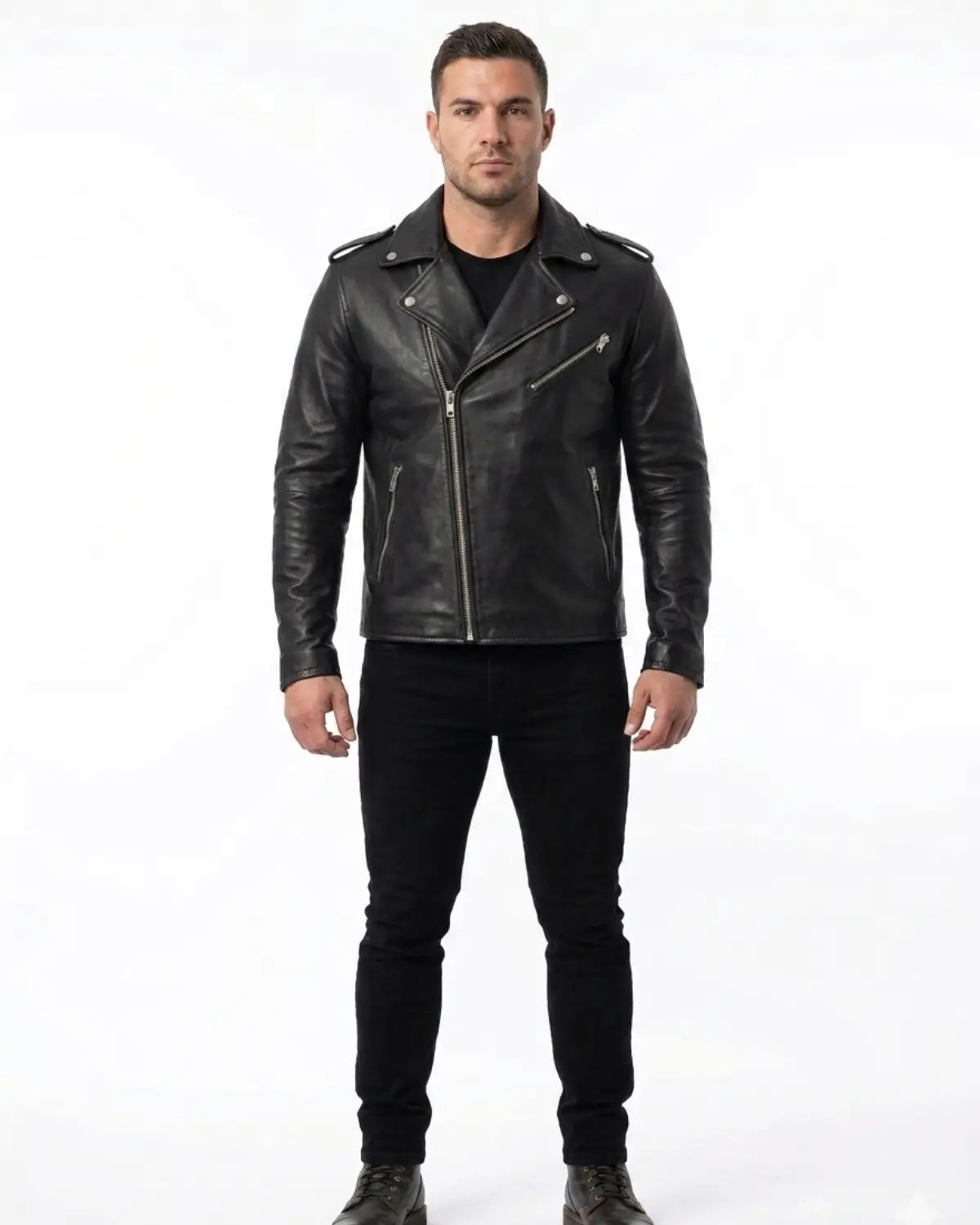 DIVINE KALI HAND-PAINTED BLACK MENS LEATHER BIKER JACKET