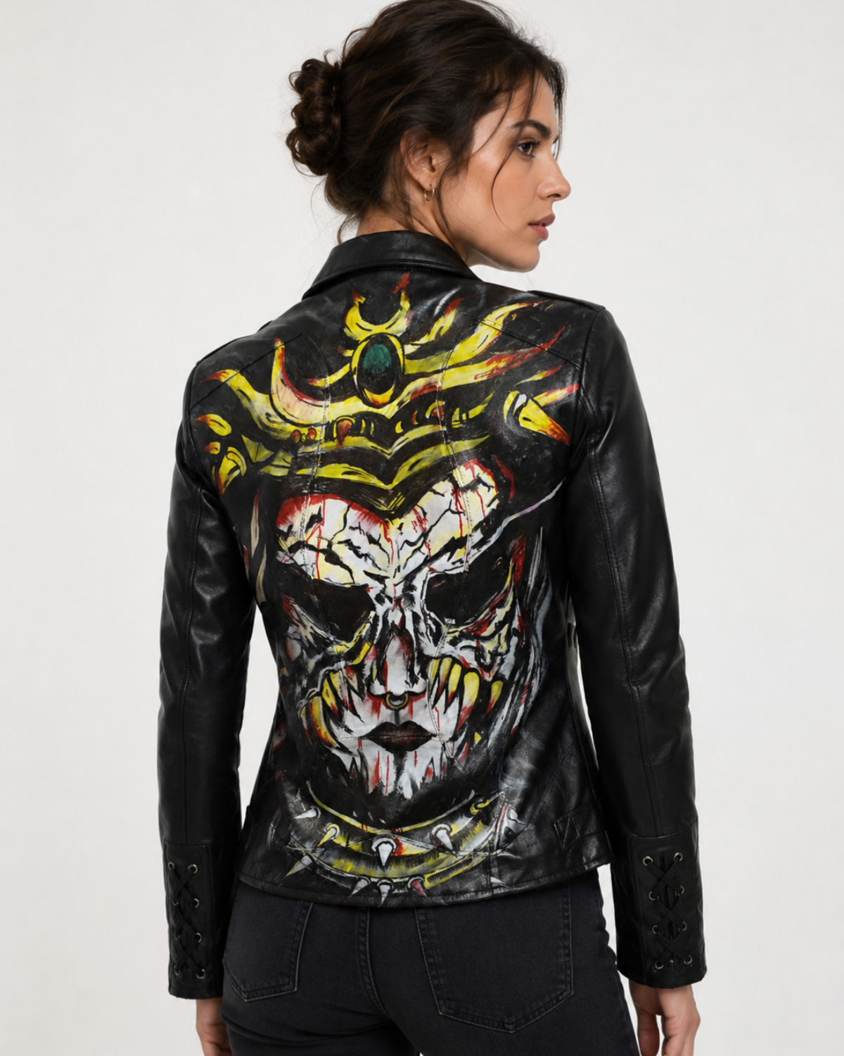 Limited Edition Hand Painted Women Devil face  Leather Jacket