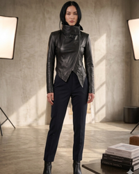 Designer asymmetric leather Jacket 