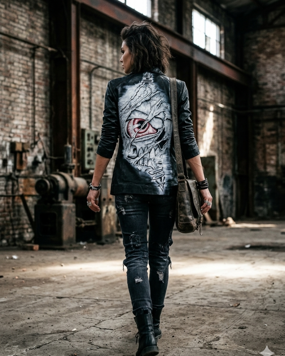 Limited Edition Hand Painted Eye Skull Women leather jacket