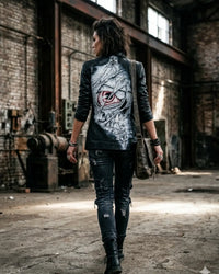 Limited Edition Hand Painted Eye Skull Women leather jacket