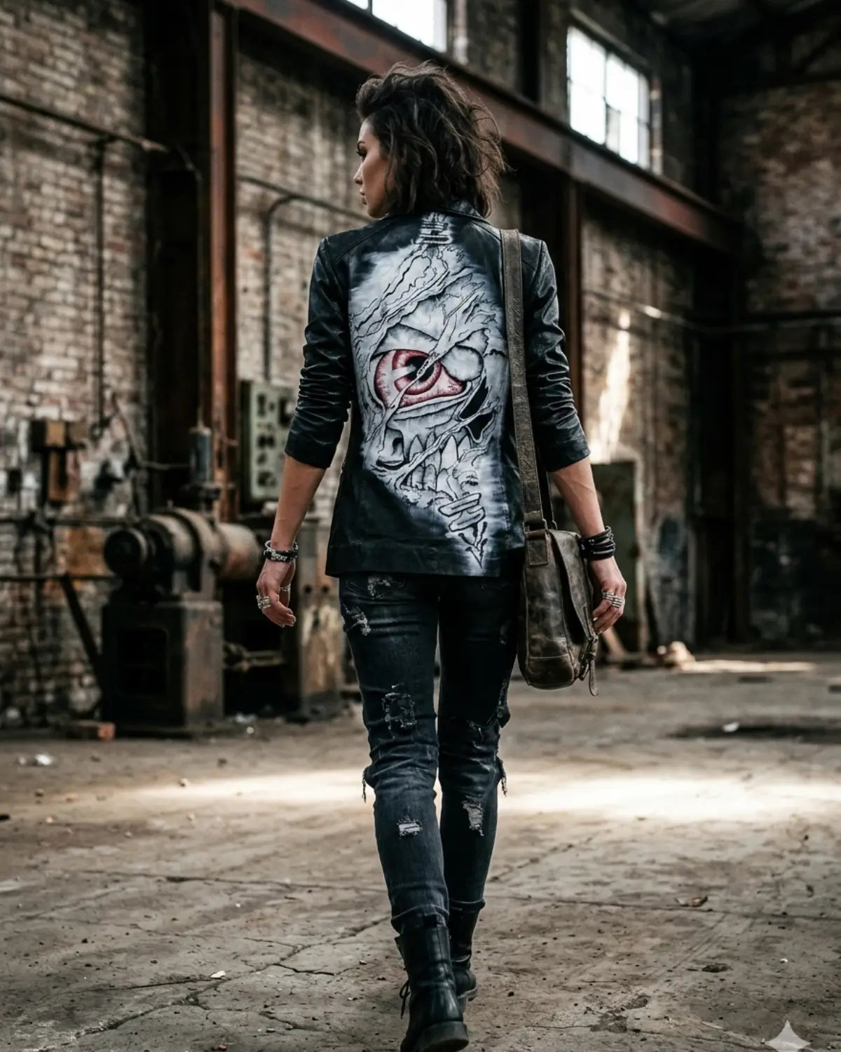 Limited Edition Hand Painted Eye Skull Women leather jacket