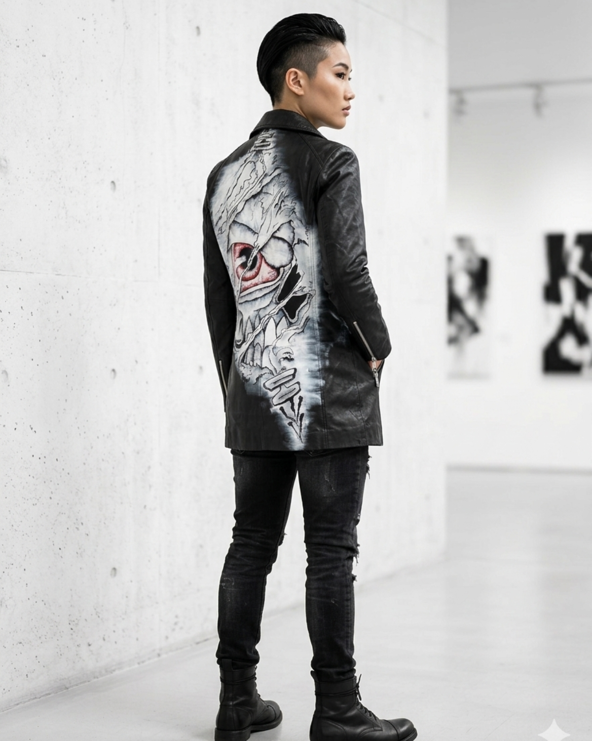 Limited Edition Hand Painted Eye Skull Women leather jacket