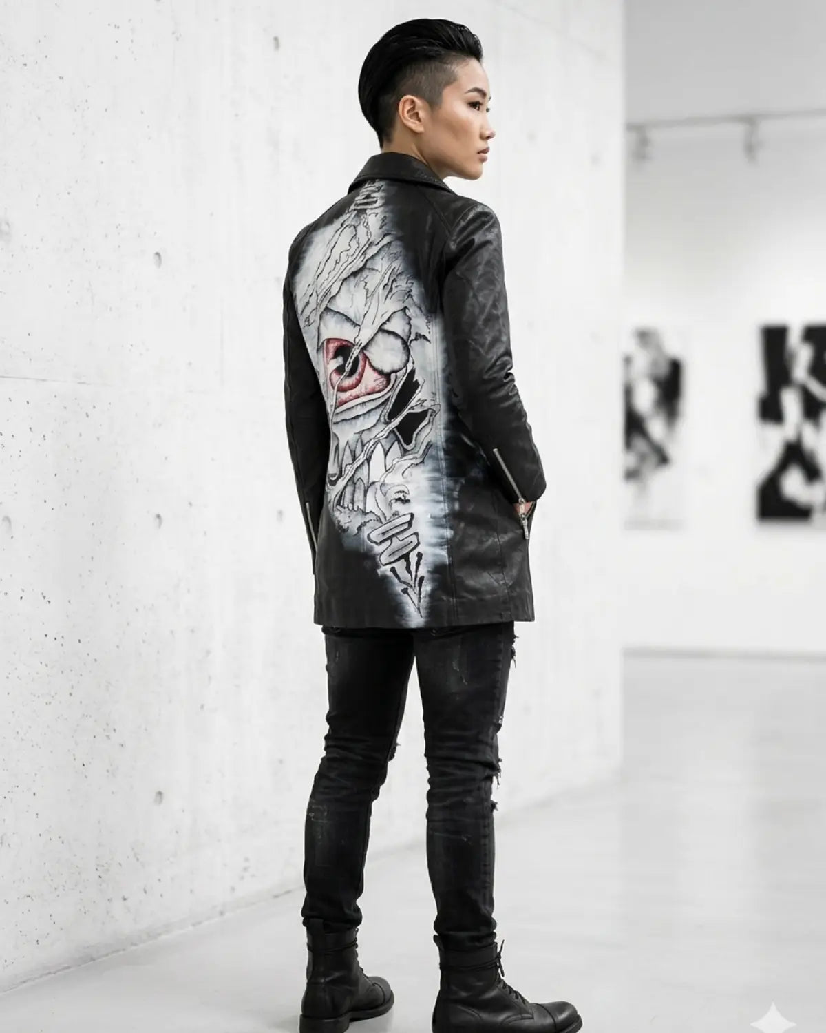 Limited Edition Hand Painted Eye Skull Women leather jacket