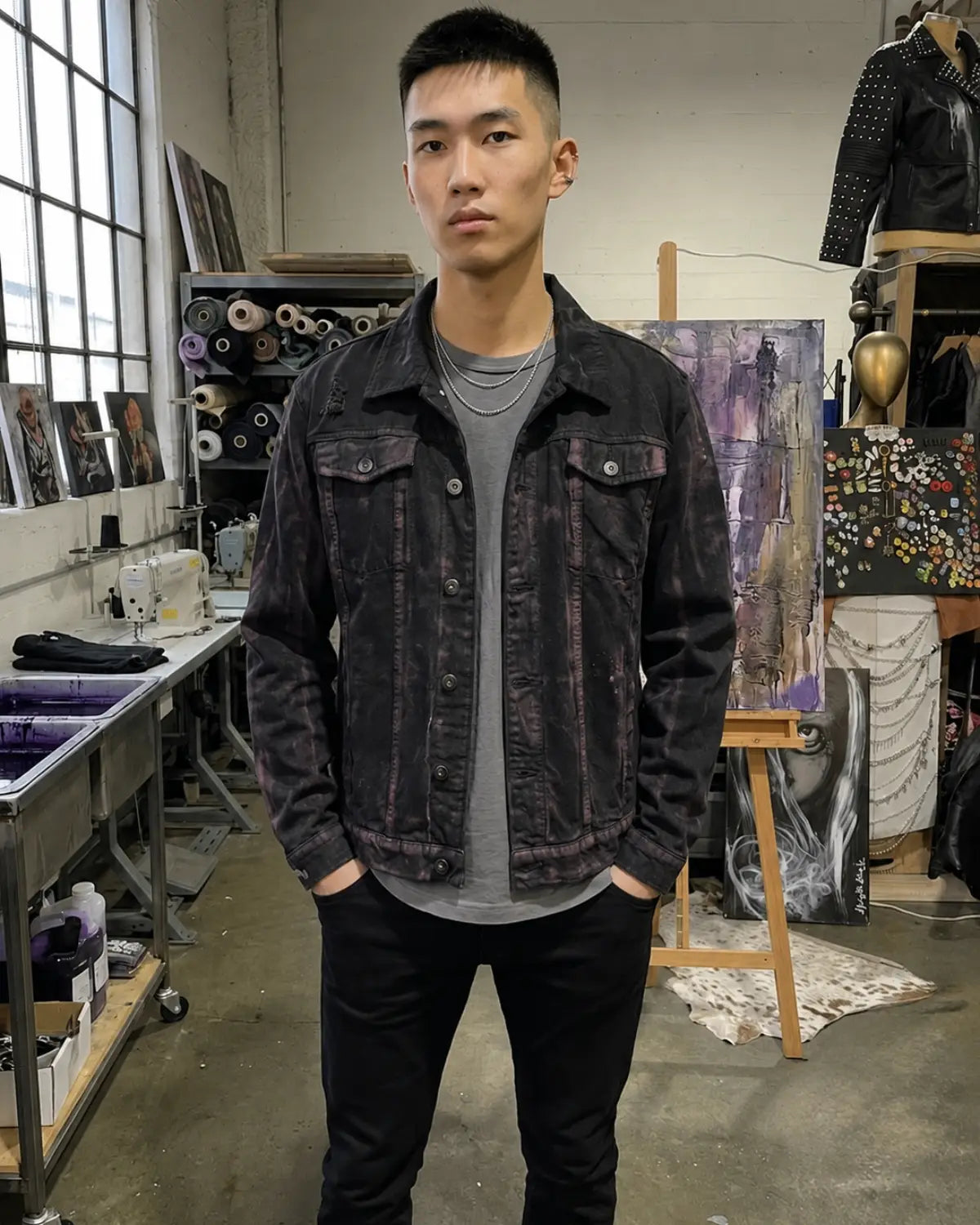 Handmade Devil Patchwork Denim Jacket – Unisex Reworked Denim Jacket