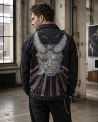 Handmade Devil Patchwork Denim Jacket – Unisex Reworked Denim Jacket