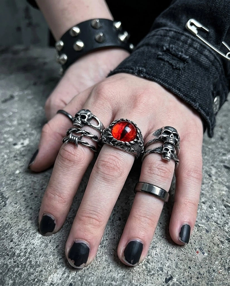 Dragon Red Stone Devil's Eye Ring Punk Biker Stainless Steel Ring Unisex
