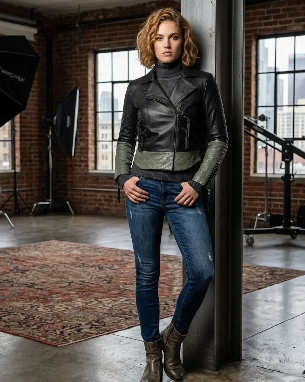 Women Short Bolero Biker Jacket in dual color.