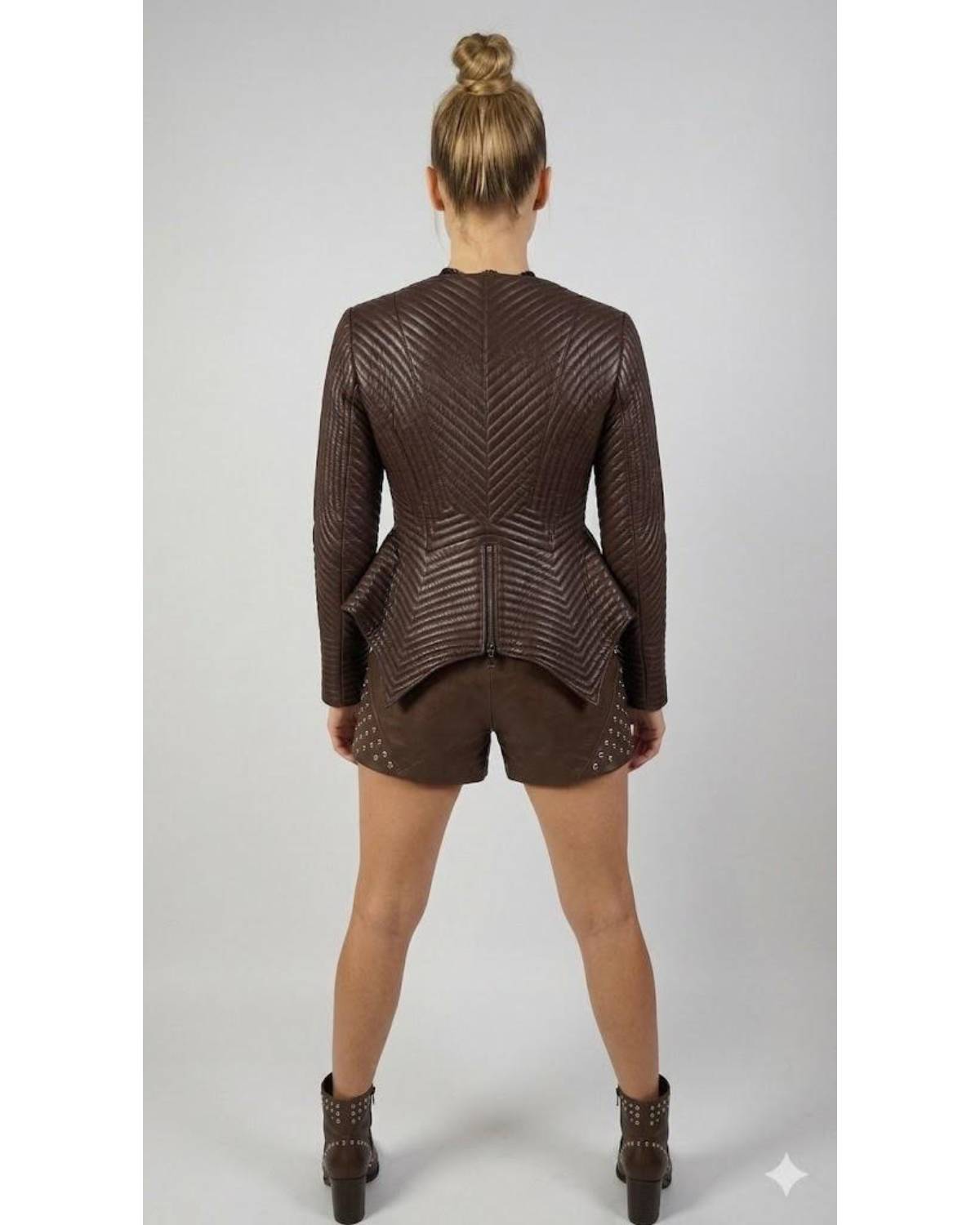 Emma Women Multi Stitch Leather Frock Jacket